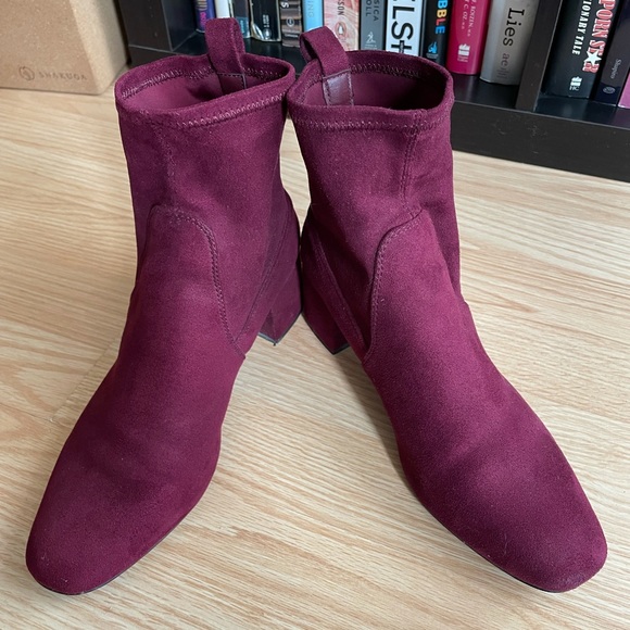 Aldo Burgundy Suede Ankle Sock Boots - Picture 5 of 8